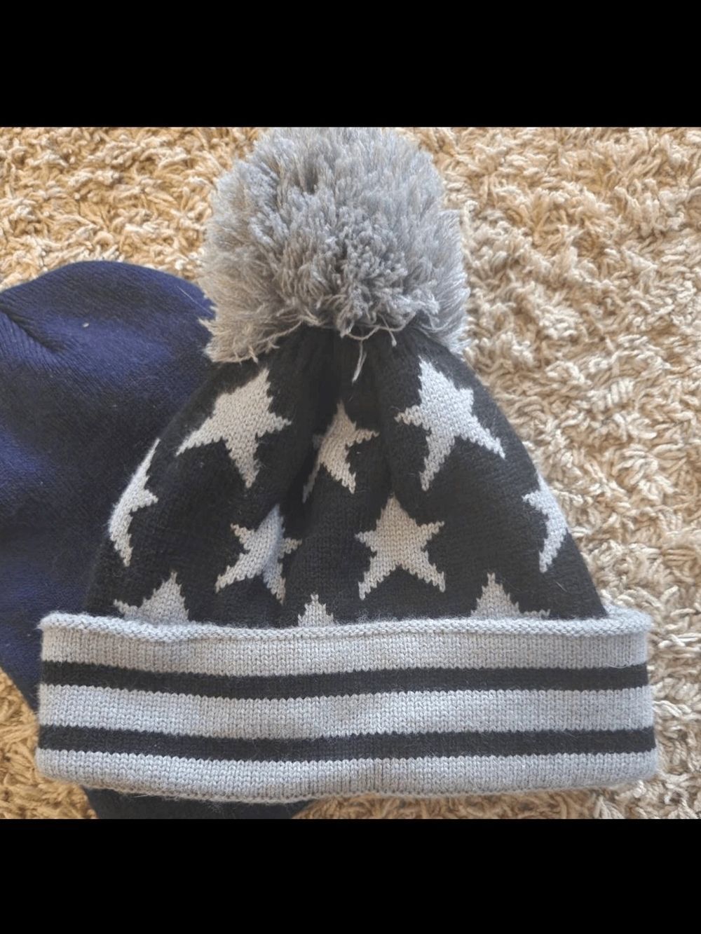 X9 Navy and gaudy sticking cap w gray stars & stripes & Classic Navy Knit Beanie